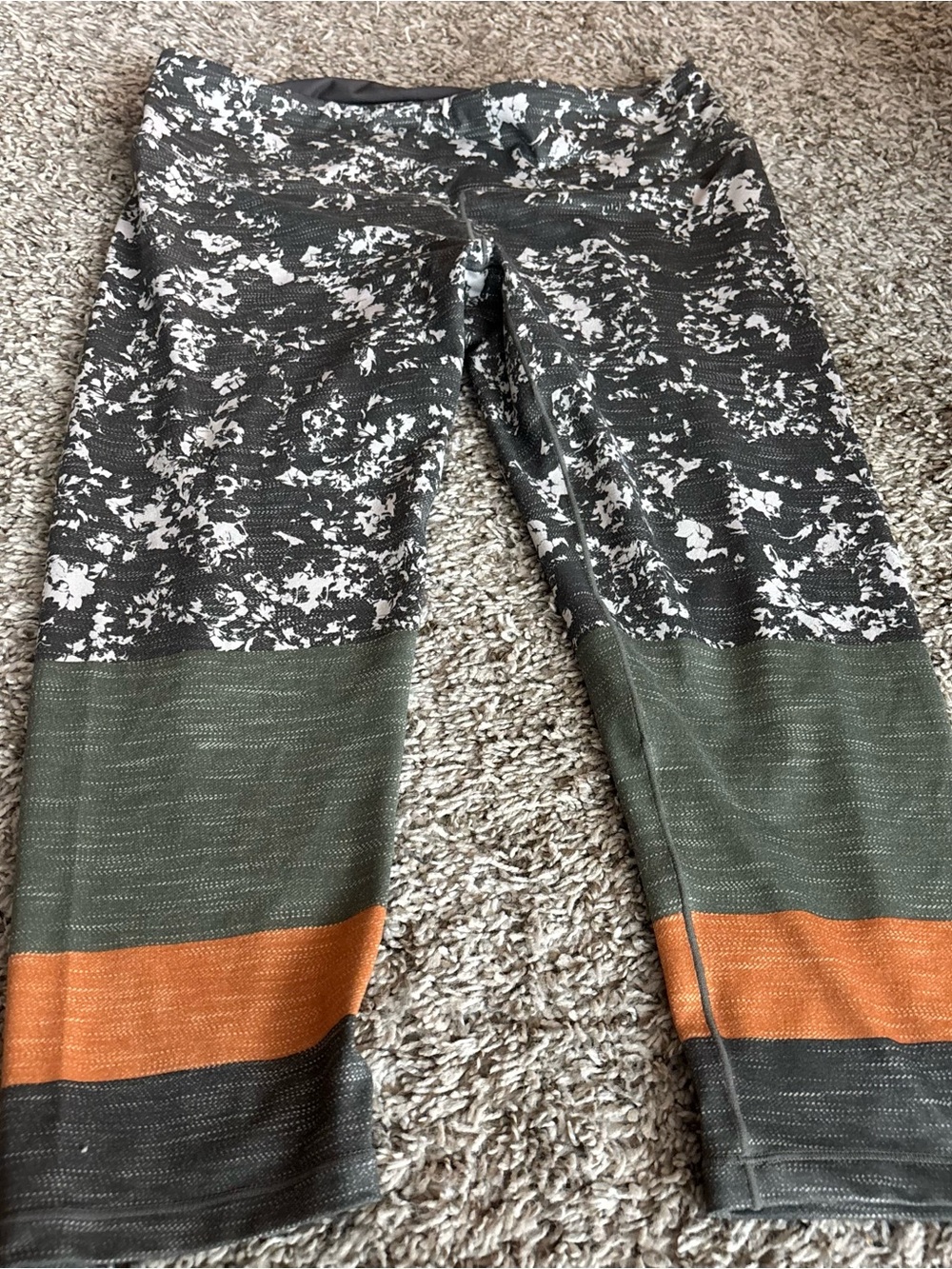 Prana Girls Olive, Orange & White Patterned Capri Leggings